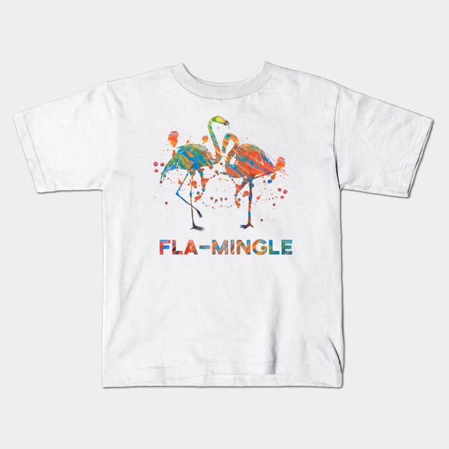 Flamingo - Fla-Mingle Kids T-Shirt by theanimaldude